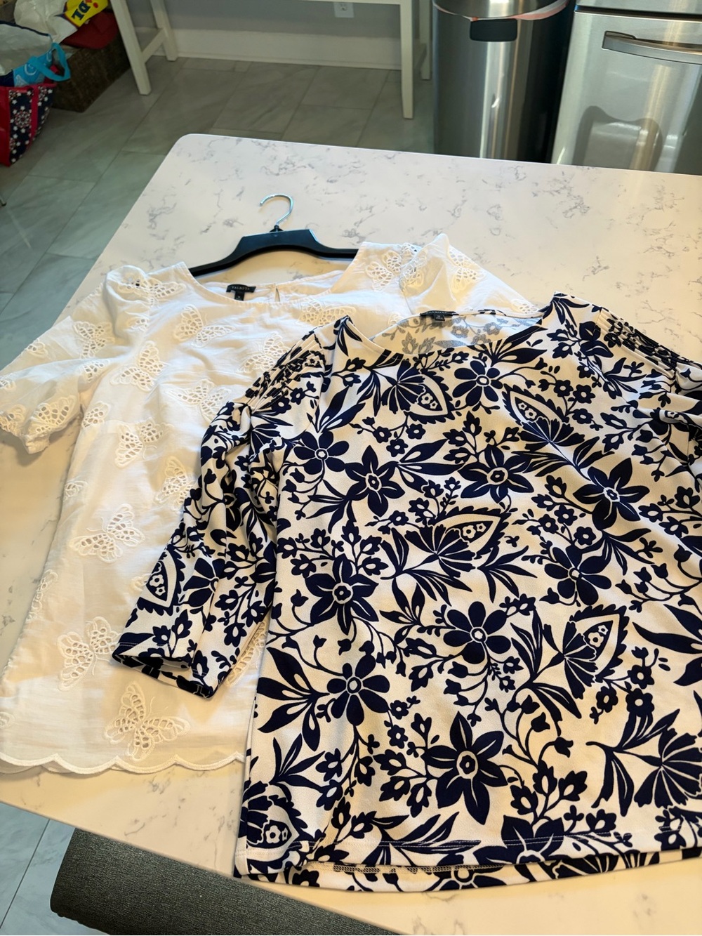 Talbots top bundle! TWO BLOUSES Navy Floral Print Top and white eyelet top